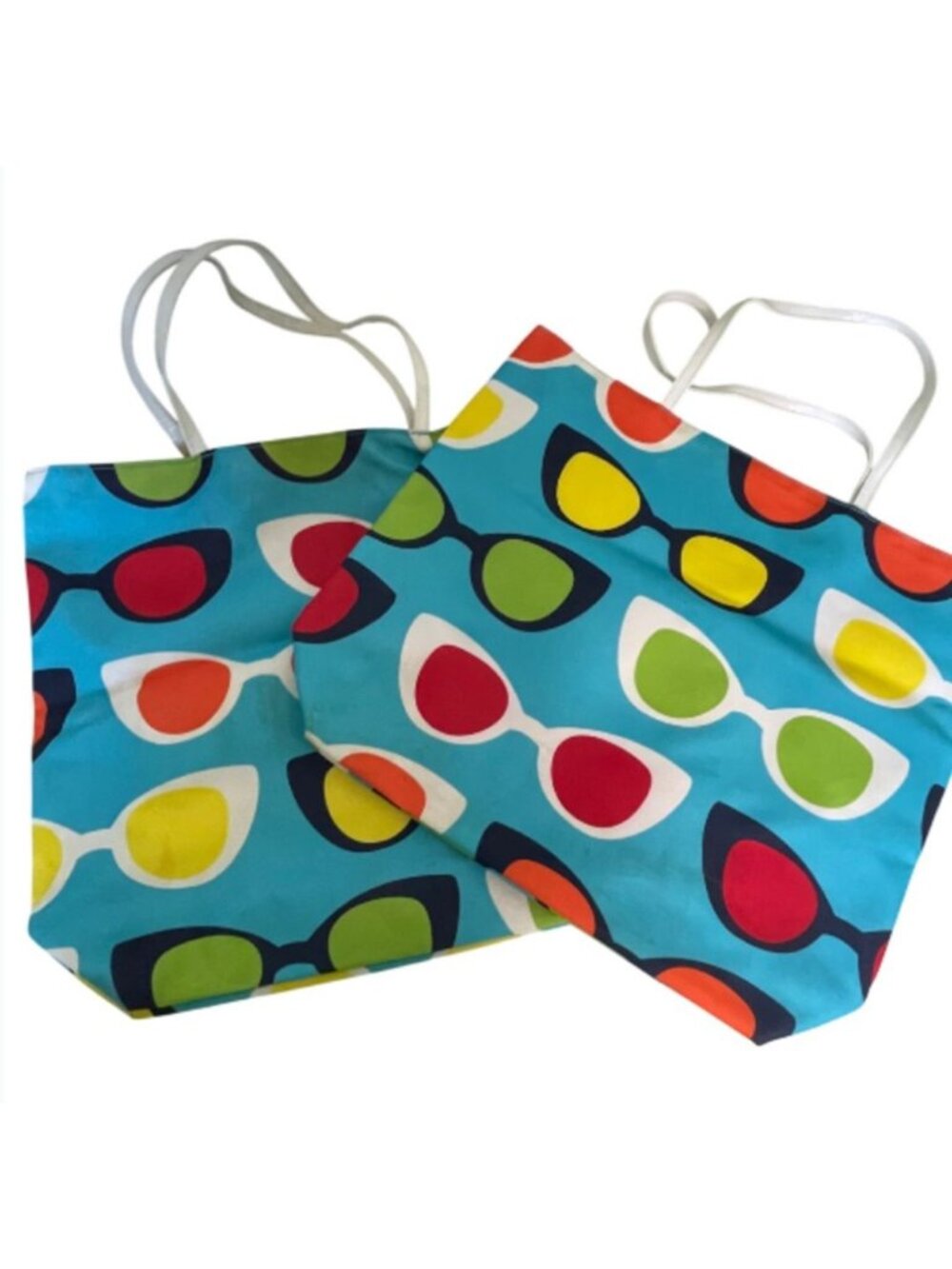 Set of 2 Estee Lauder Lisa Perry Sunglasses Canvas Tote Bags Retro Beach 14 x 17